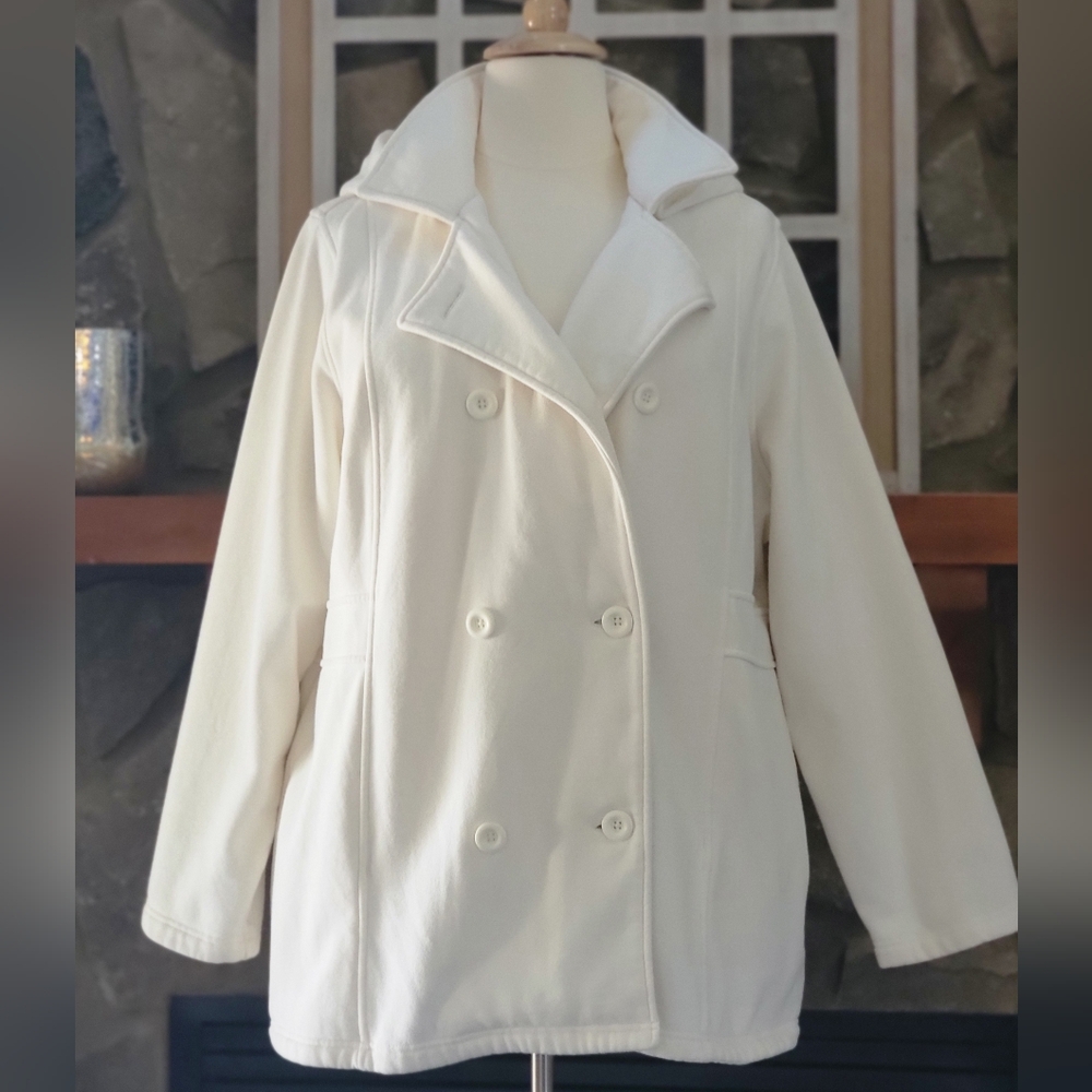 Cream Fleece Double Breasted Transitional Coat Plus Size 3X